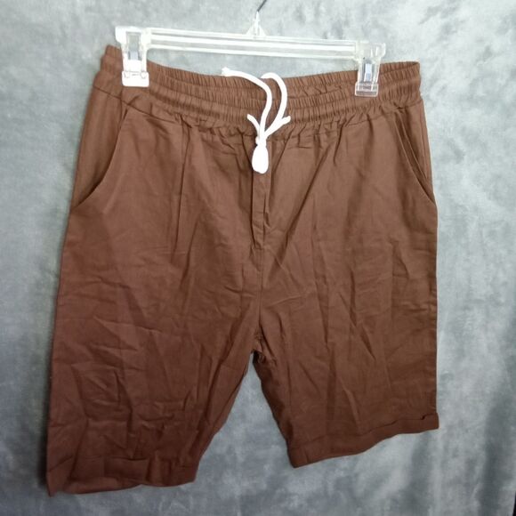 Unbranded Womens Medium Brown Cuffed Shorts Pocket Drawstring Elastic Waistband - Picture 1 of 5